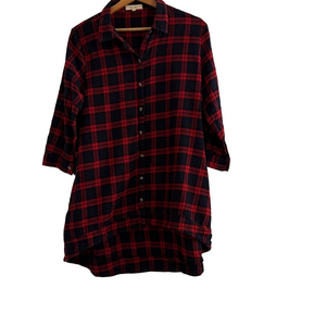 Love Notes Red and Black Plaid Shirt Dress | Size L